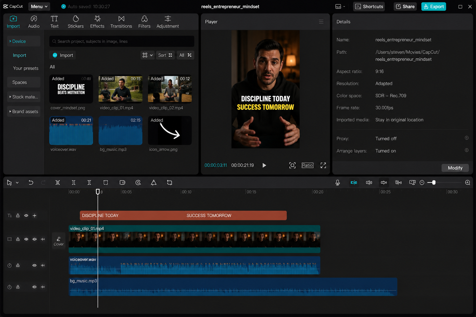 Short form video editing